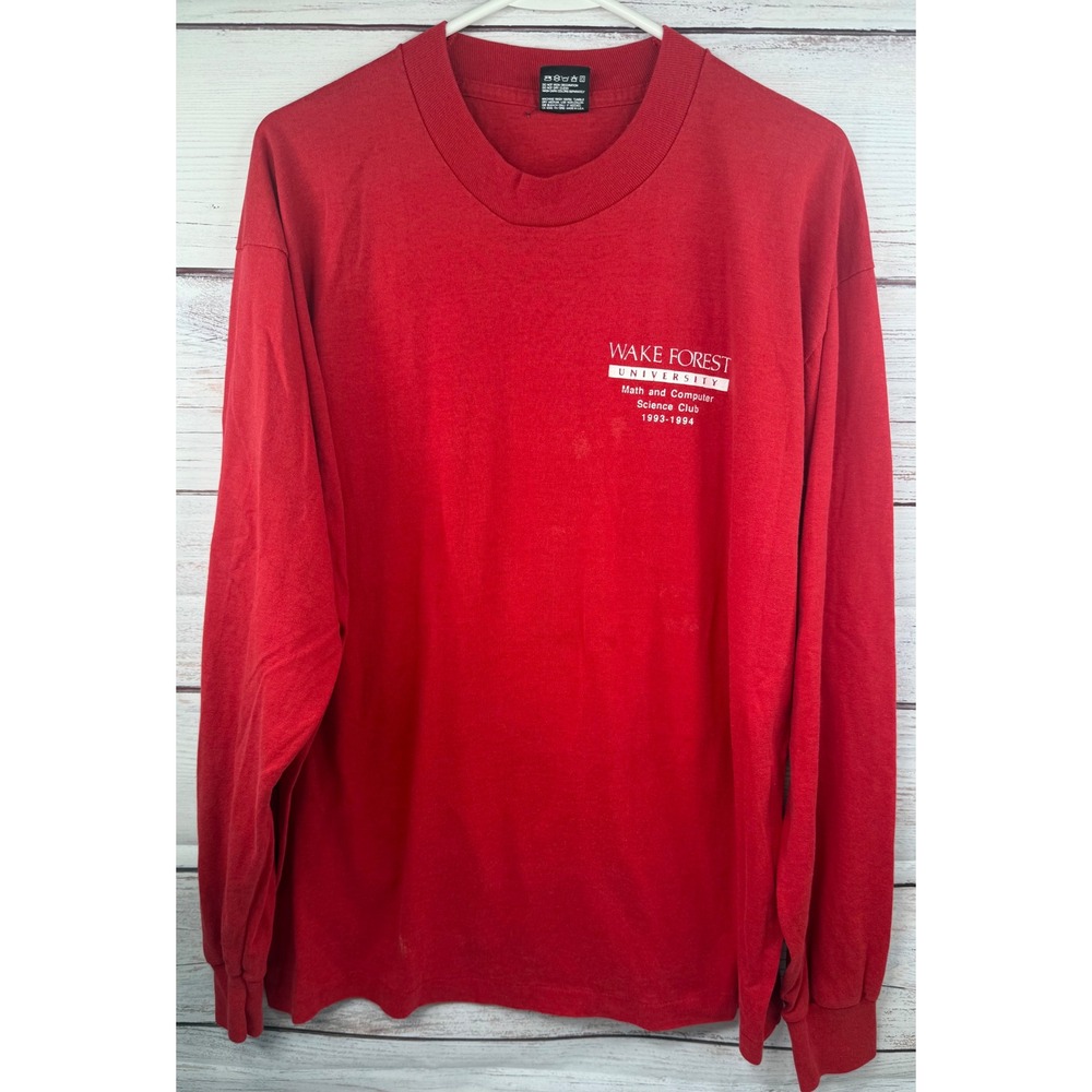 Vintage 1993 Wake Forest‎ University Math Computer Science Club Shirt XL Red USA